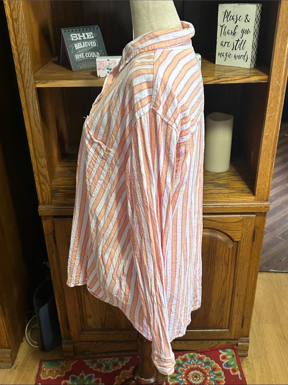 Universal Thread Men's Striped Button-Down Shirt in Pink & Cream Linen Blend Med